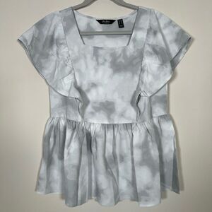 NWOT Du Jour Tie-Dye Ruffle Blouse Grey XXS